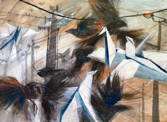 Kathleen Conover's new Industrial Evolution Series painting using Gesso Juice