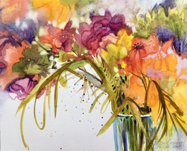 Kathleen Conover watercolor colorful spring flowers in a vase, breathtaking!
